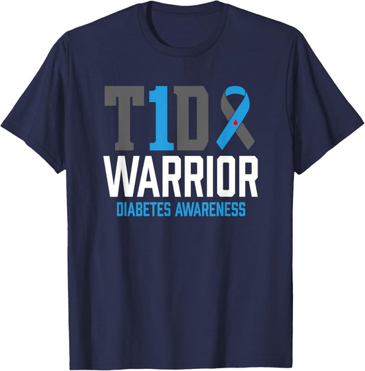 Type 1 Diabetes Awareness T1D Warrior Type One Diabetic T-Shirt - T-Shirt | Navy