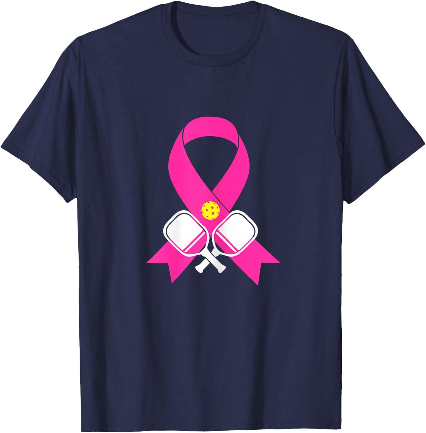 Pickleball Breast Cancer Awareness Pink Ribbon T-Shirt - T-Shirt | Navy