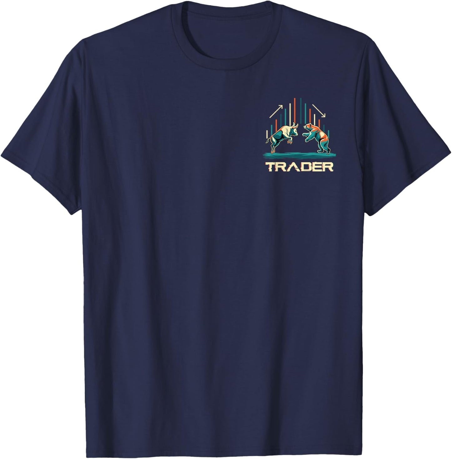 Bull and Bear Trader Stock Market Minimalist T-Shirt - T-Shirt | Navy