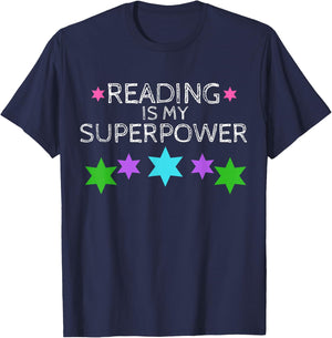Reading is My Superpower Boy Girl Book Lover Reader T Shirt T-Shirt - T-Shirt | Navy