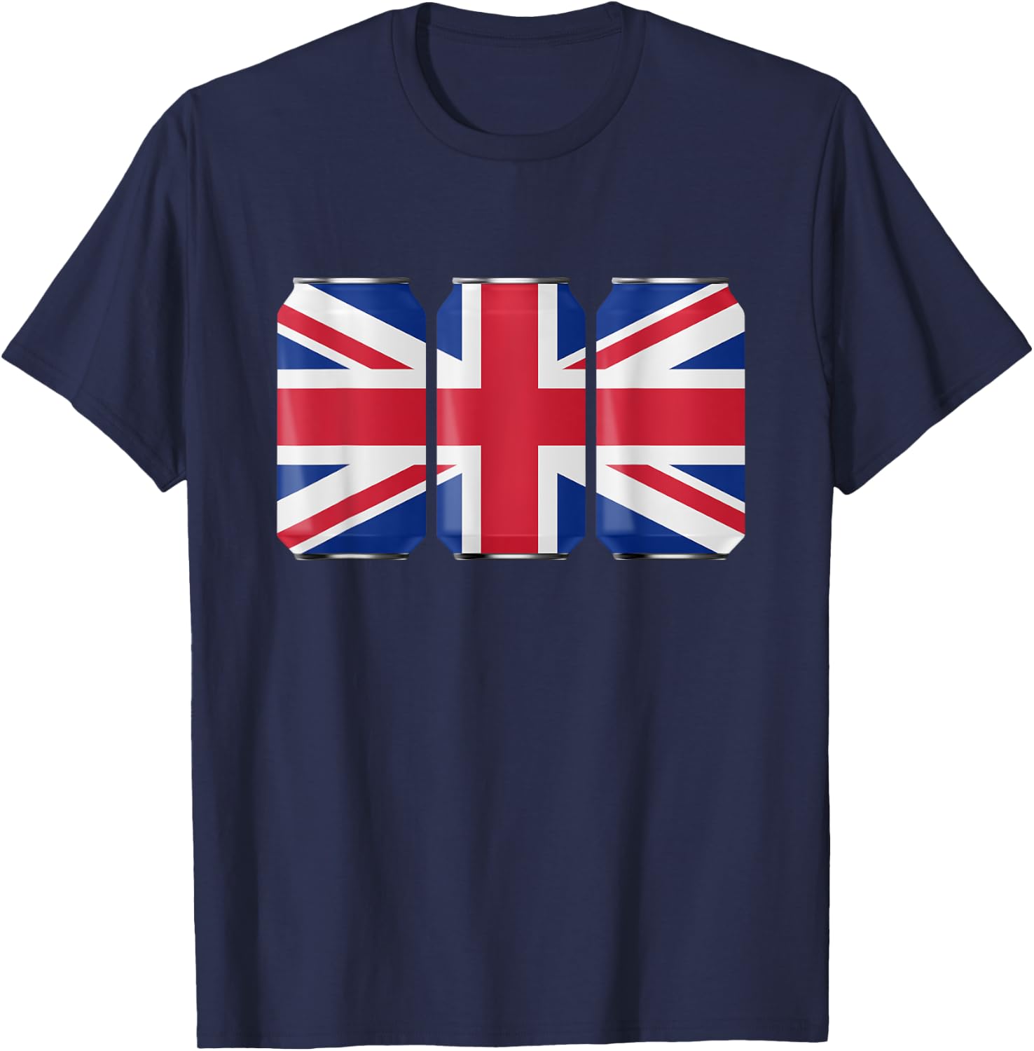 Patriotic Beer Cans England UK w/ British Flag T-Shirt - T-Shirt | Navy