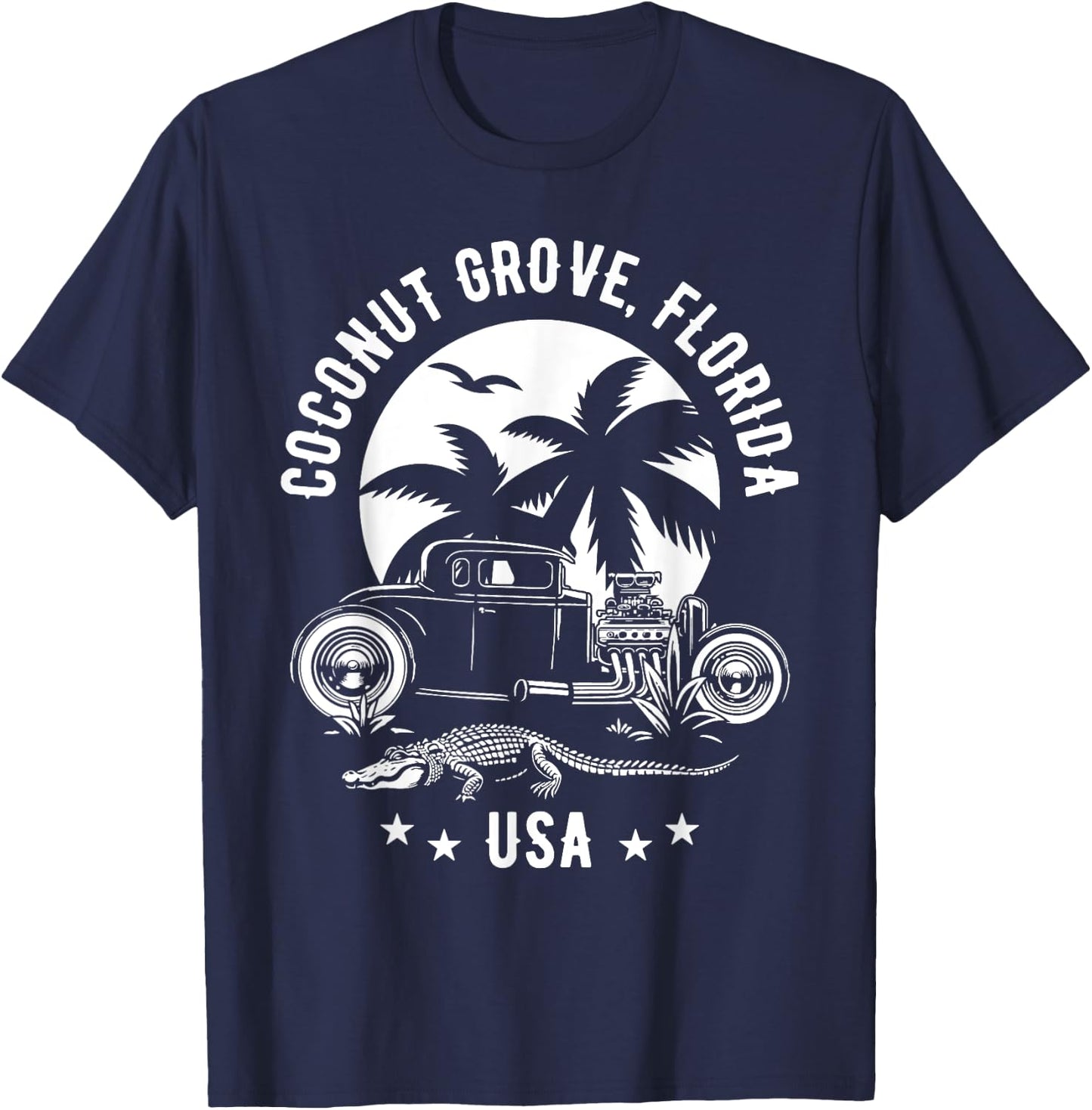 Coconut Grove Florida Sunset Hotrod Retro Design T-Shirt - T-Shirt | Navy