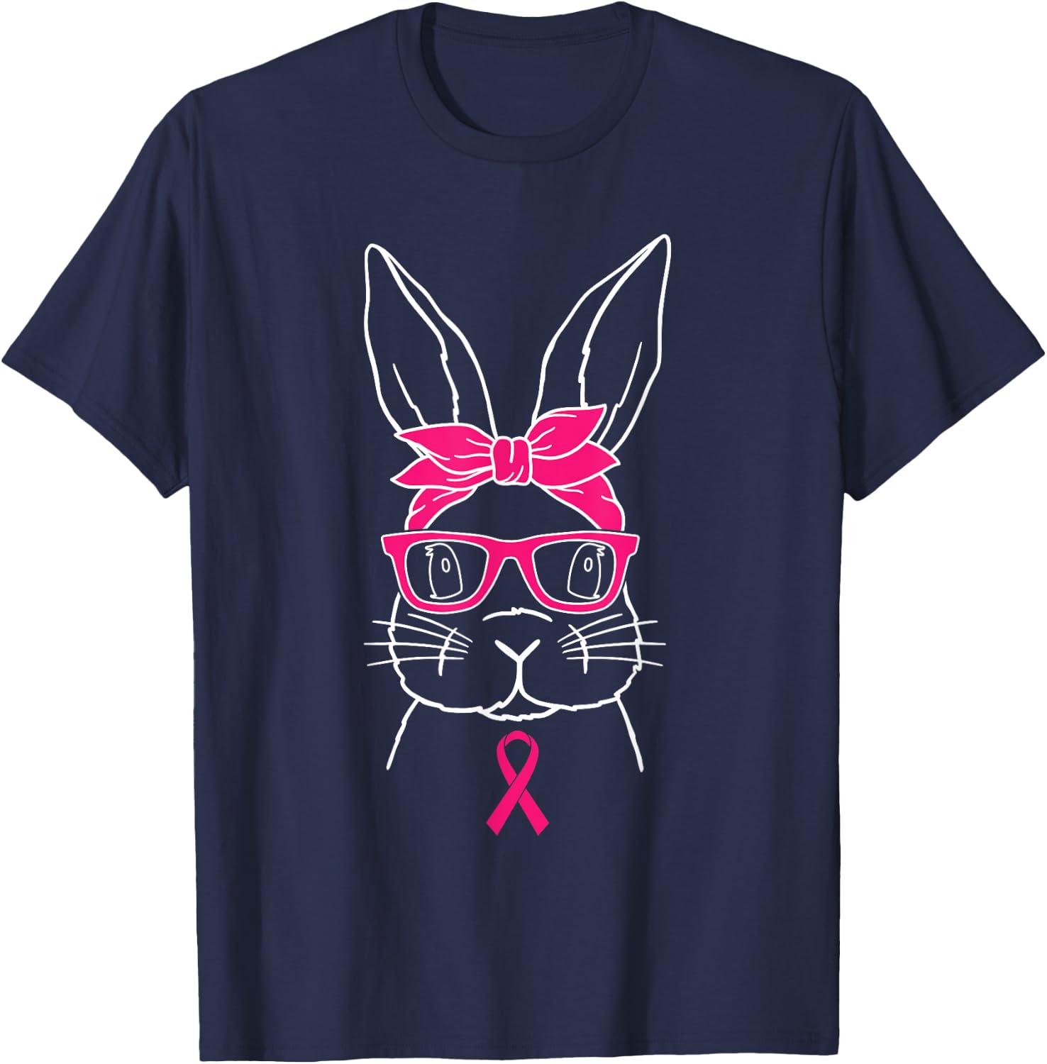 Bunny Glasses Breast Cancer Awareness Cute Rabbit Warrior T-Shirt - T-Shirt | Navy