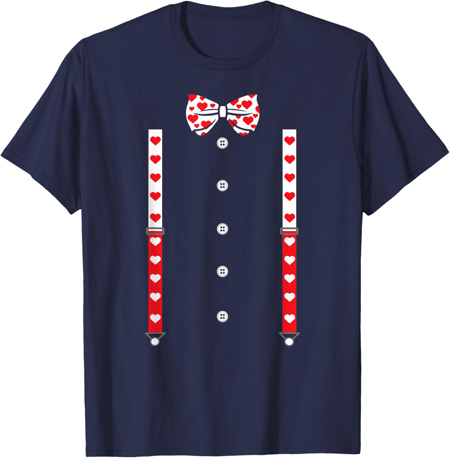 Heart Bow Tie and Braces Cupid Valentine's Day Costume , black T-Shirt - T-Shirt | Navy