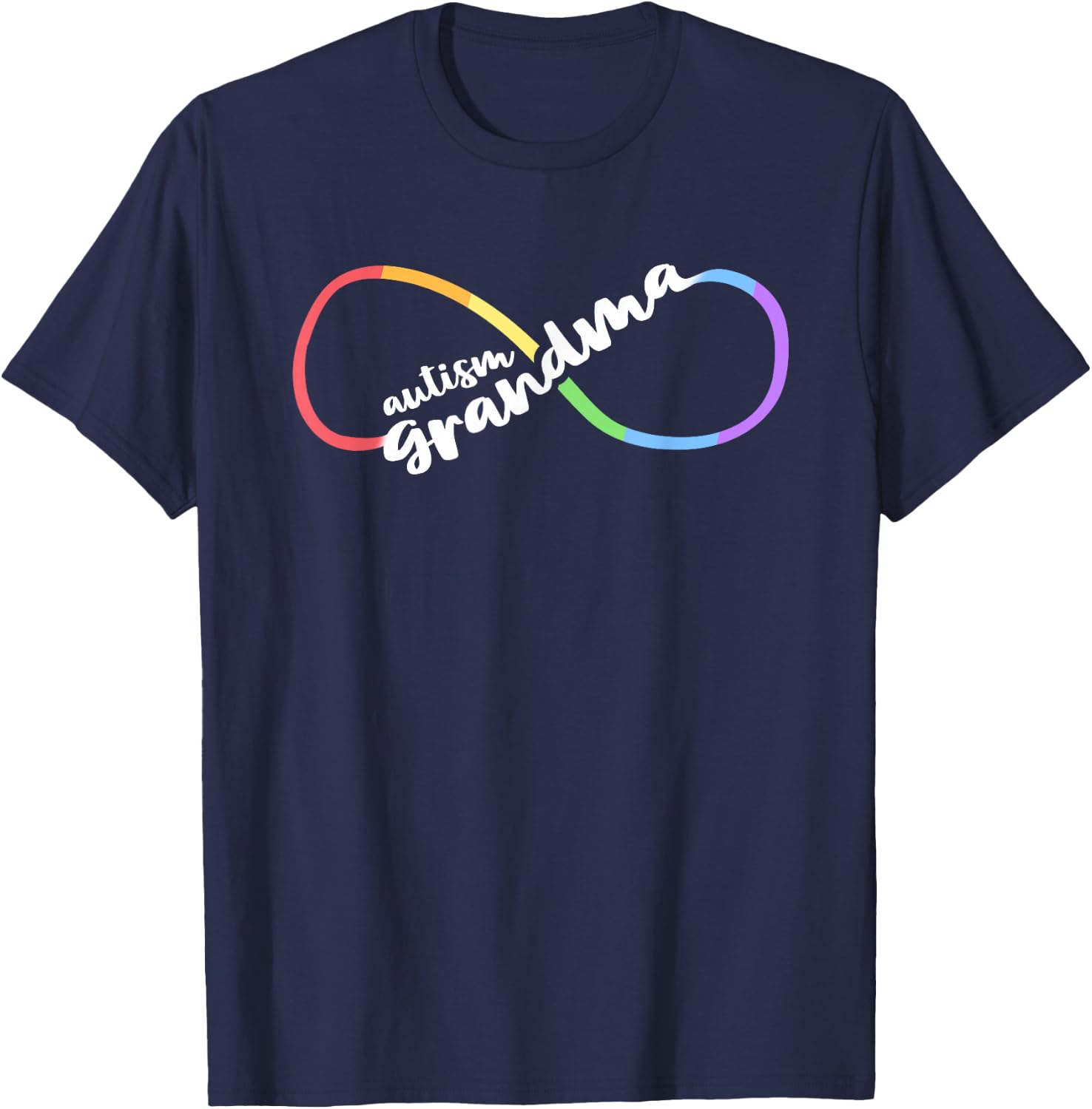 Family Autism Awareness Grandma Rainbow Infinity Symbol T-Shirt - T-Shirt | Navy