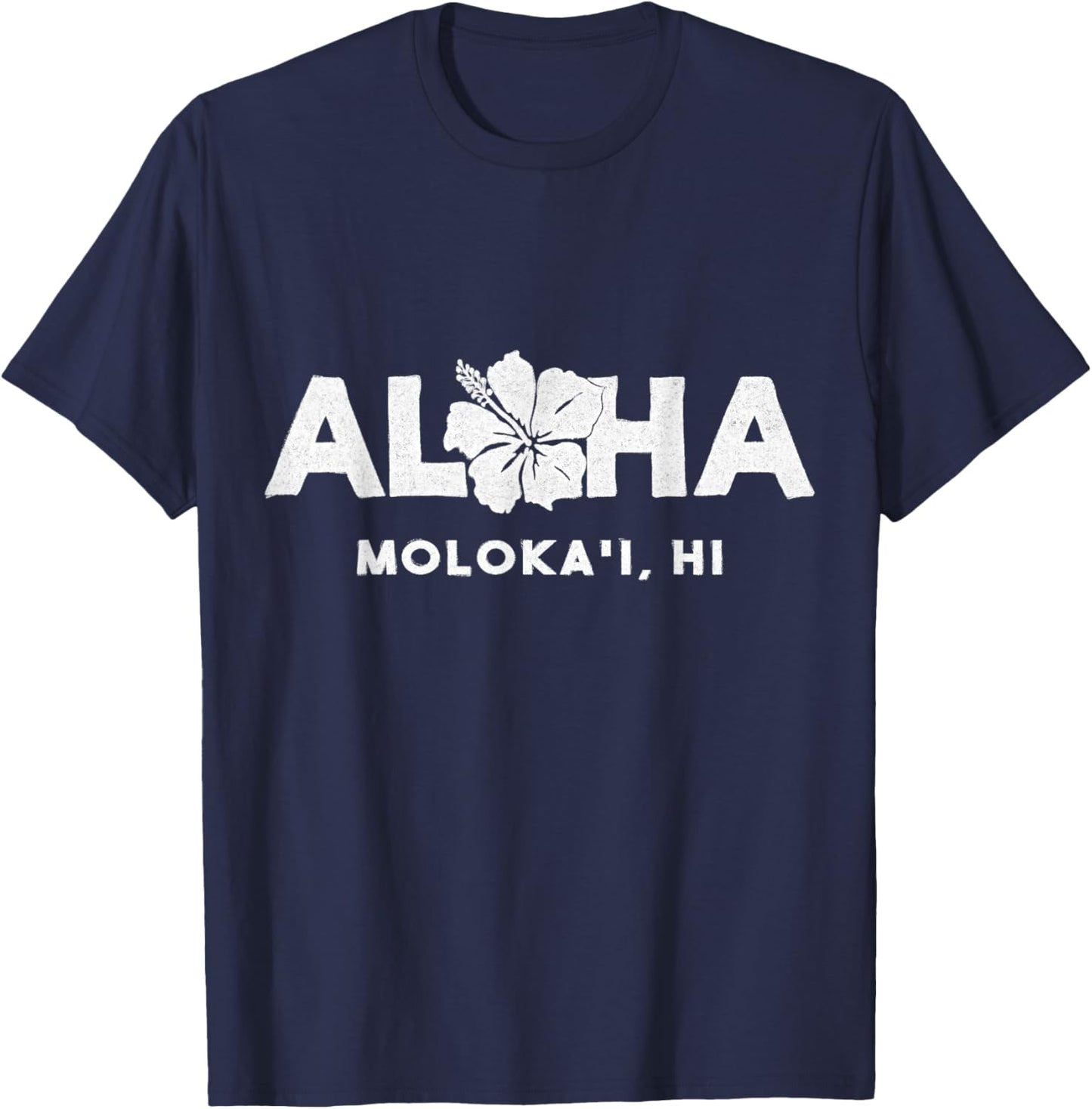 Aloha Moloka'i Hawaii Souvenir Vintage Hibiscus flower T-Shirt - T-Shirt | Navy