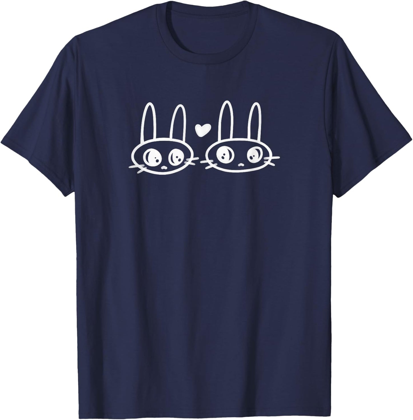 Y2K Cute Kawaii Coquette Bunnies with Heart T-Shirt - T-Shirt | Navy