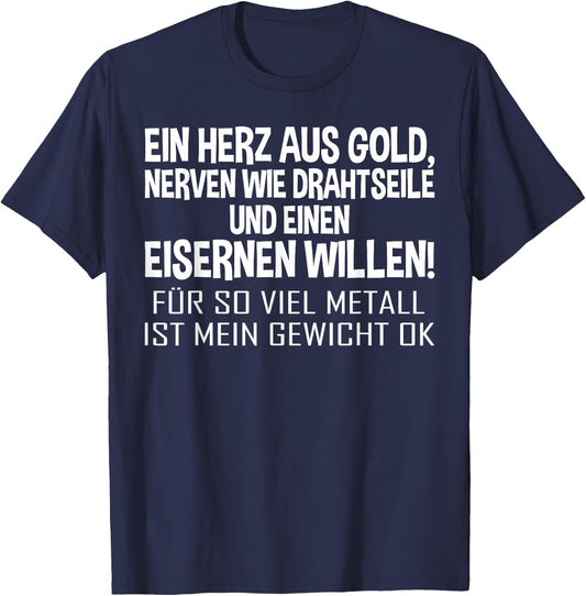 with Funny Slogan "Ein Herz aus Gold" [German Language], black T-Shirt - T-Shirt | Navy