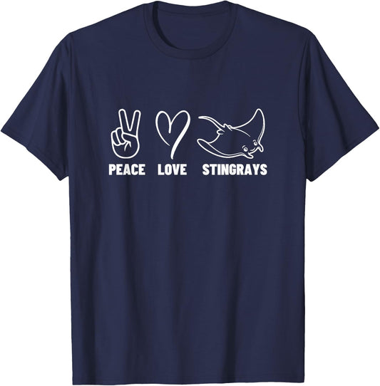 Peace Love Stingrays Men Women Cute Stingray T-Shirt - T-Shirt | Navy
