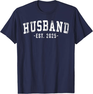 Husband Est 2025 Just Married Honeymoon Classic Bold Font T-Shirt - T-Shirt | Navy