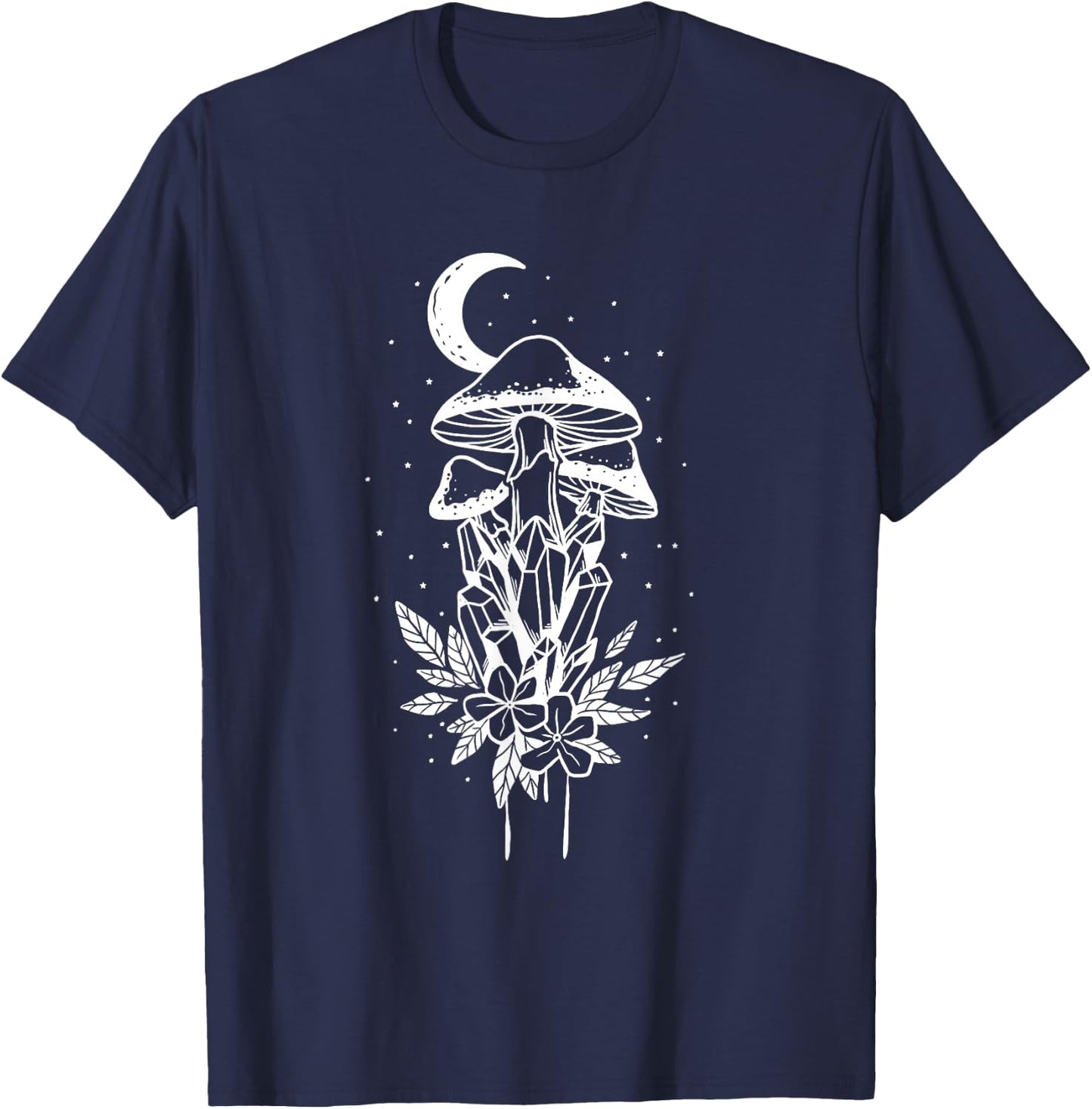 Vintage Hippie Crystals And Mushrooms Witchy Plant Goth Punk T-Shirt - T-Shirt | Navy