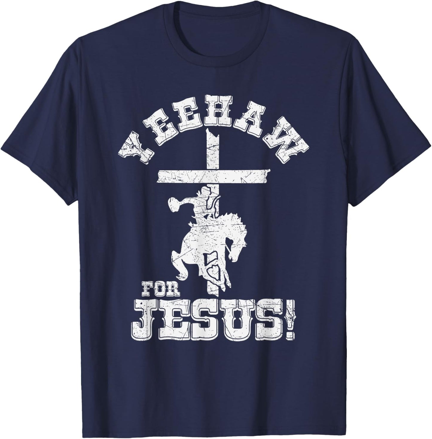 Yeehaw For Jesus Christian Cowboy Cross With Horse Rodeo T-Shirt - T-Shirt | Navy