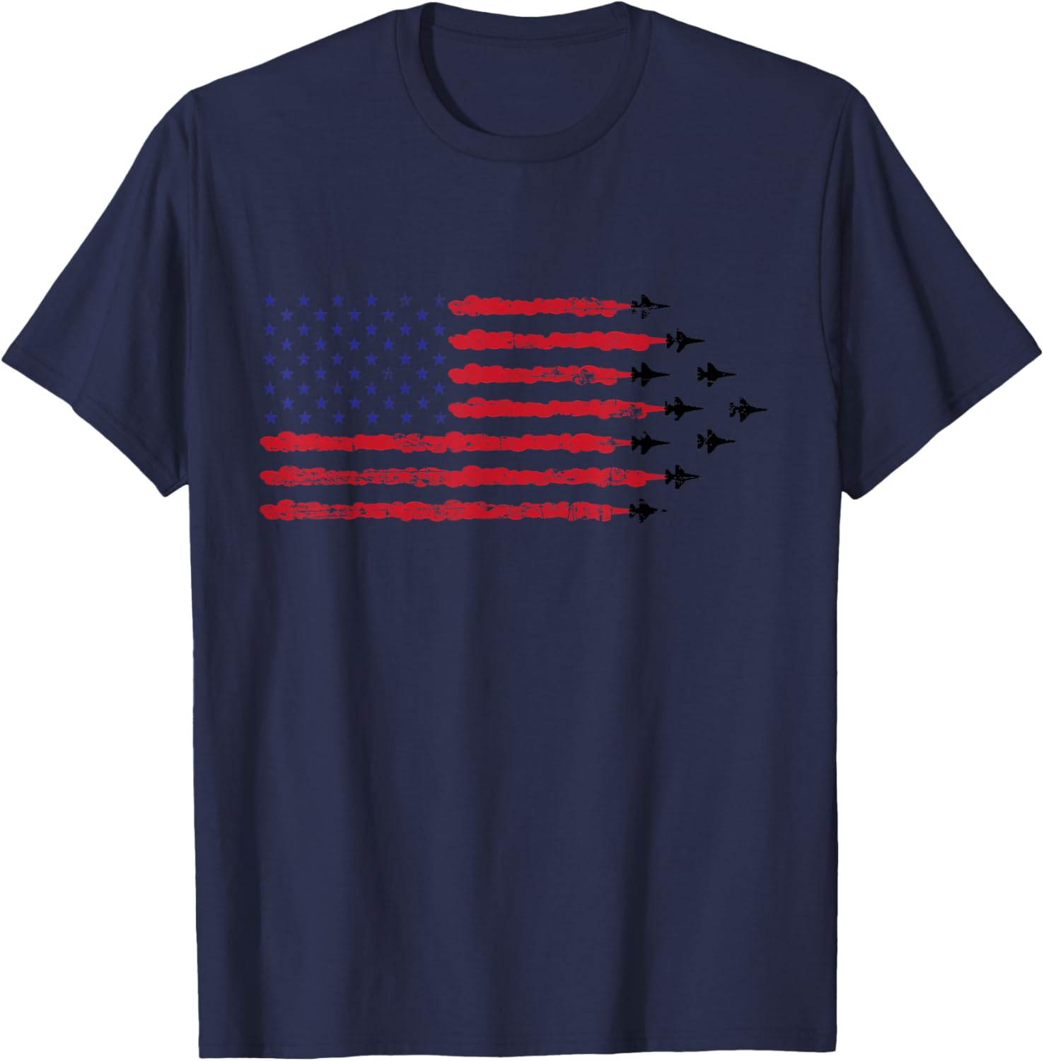 Patriotic vintage American flag F-16 formation T-Shirt - T-Shirt | Navy