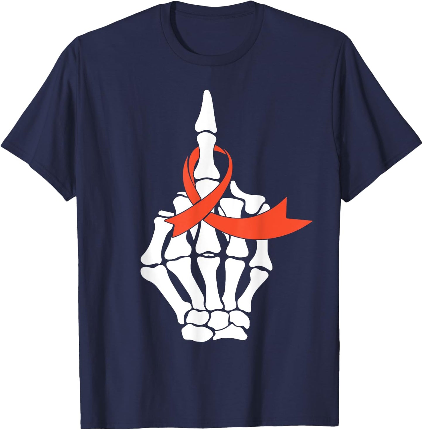 Fuck Kidney Cancer Awareness Middle Finger Orange Ribbon T-Shirt - T-Shirt | Navy