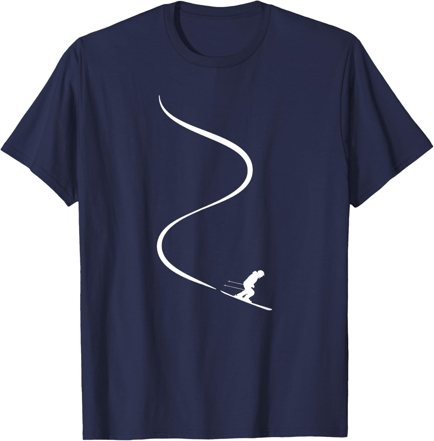 Skier with Tracks in deep Powder Snow Freeride Gift T-Shirt - T-Shirt | Navy