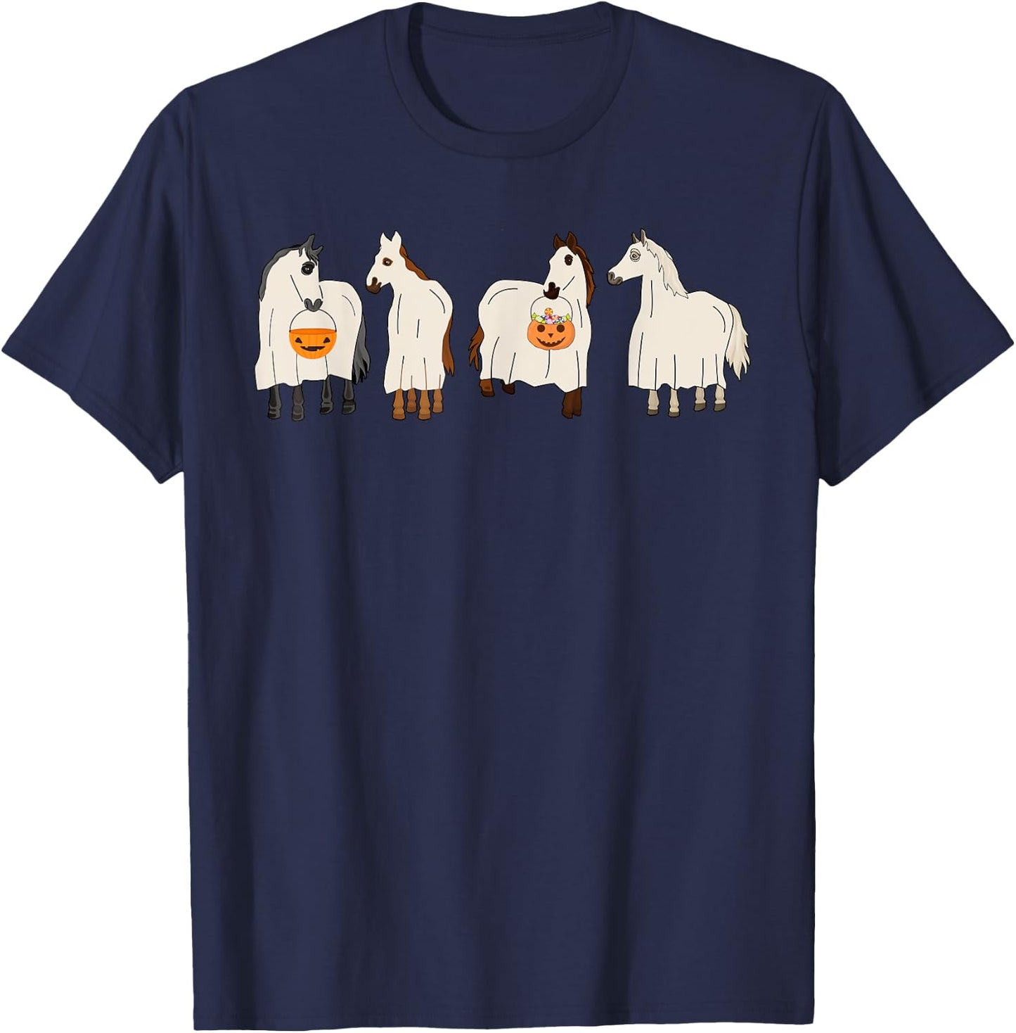 Halloween Ghost Horses Spooky Season Funny Horse T-Shirt - T-Shirt | Navy