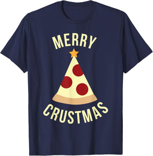 Funny Christmas Shirt Merry Crustmas Pizza Holiday Gift T-Shirt - T-Shirt | Navy