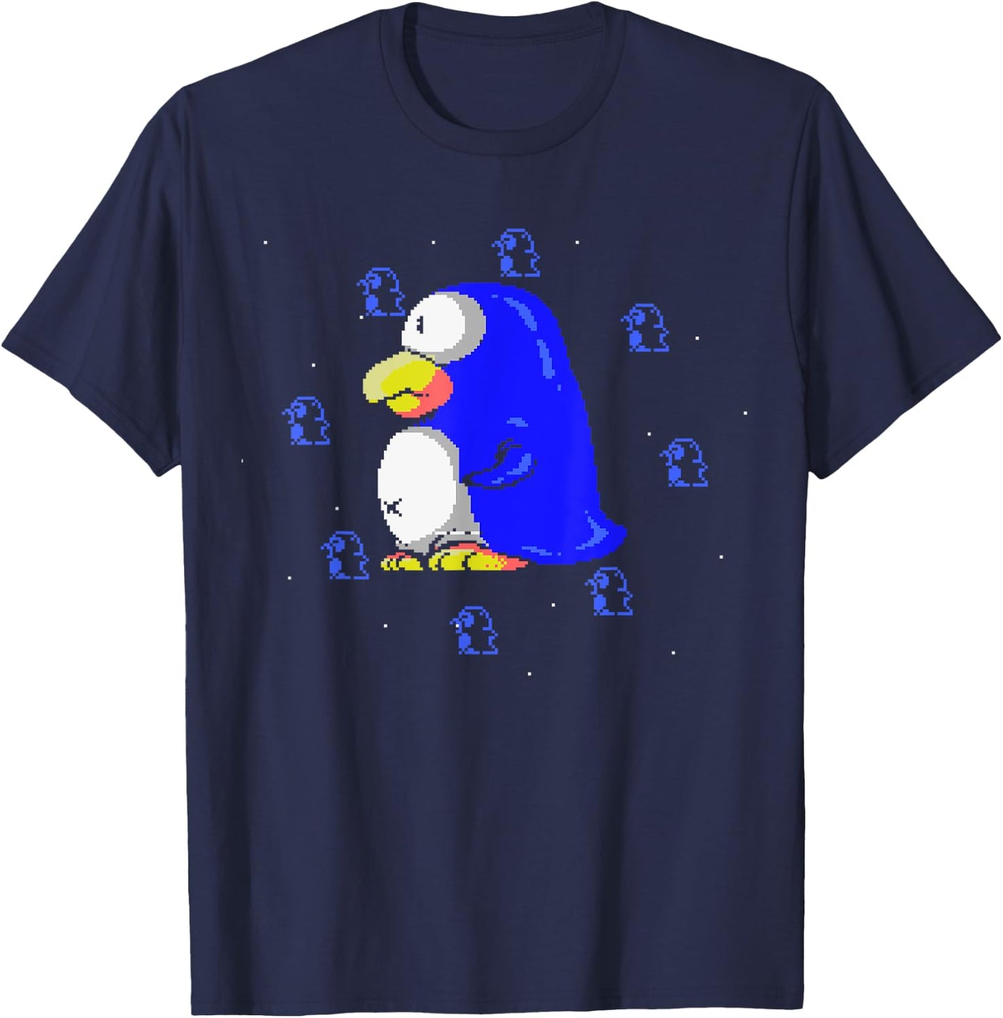 Pixelated Penguin Adventures Parodius Penguin Power in Space , Black, S T-Shirt - T-Shirt | Navy