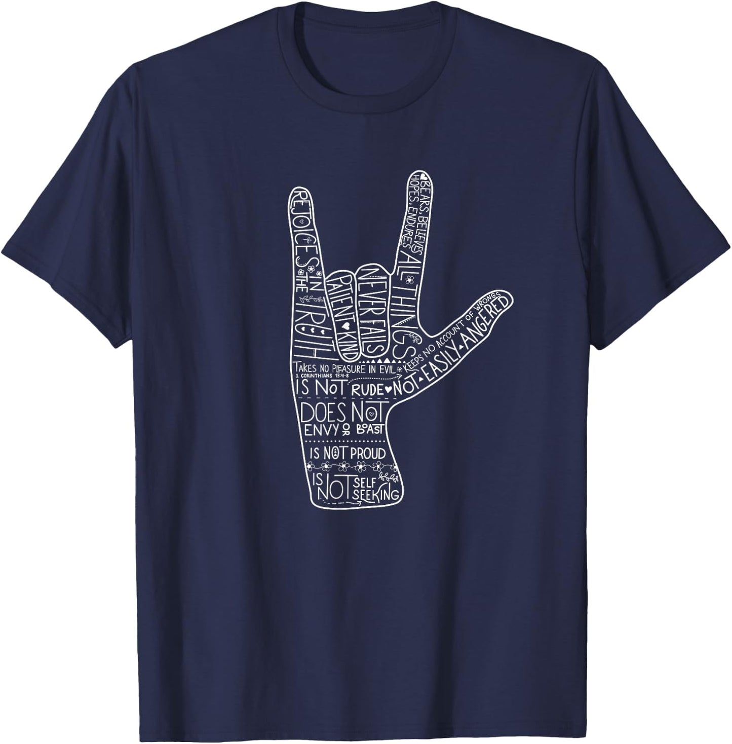 ASL I Love You Corinthians 13 Love Valentine Christian T-Shirt - T-Shirt | Navy