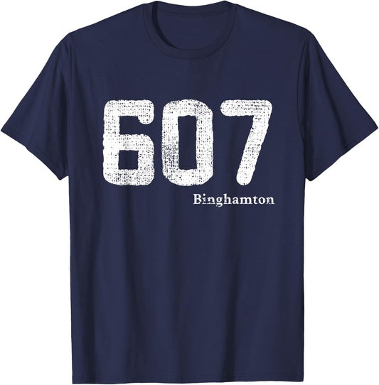 Distressed 607 Area Code Binghamton, New York T-Shirt - T-Shirt | Navy