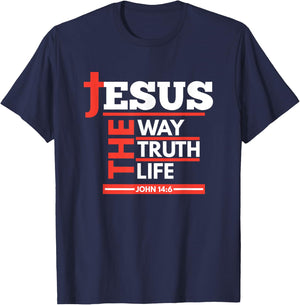 Jesus The Way Truth Life John 14 6 Christian Spiritual T-Shirt - T-Shirt | Navy
