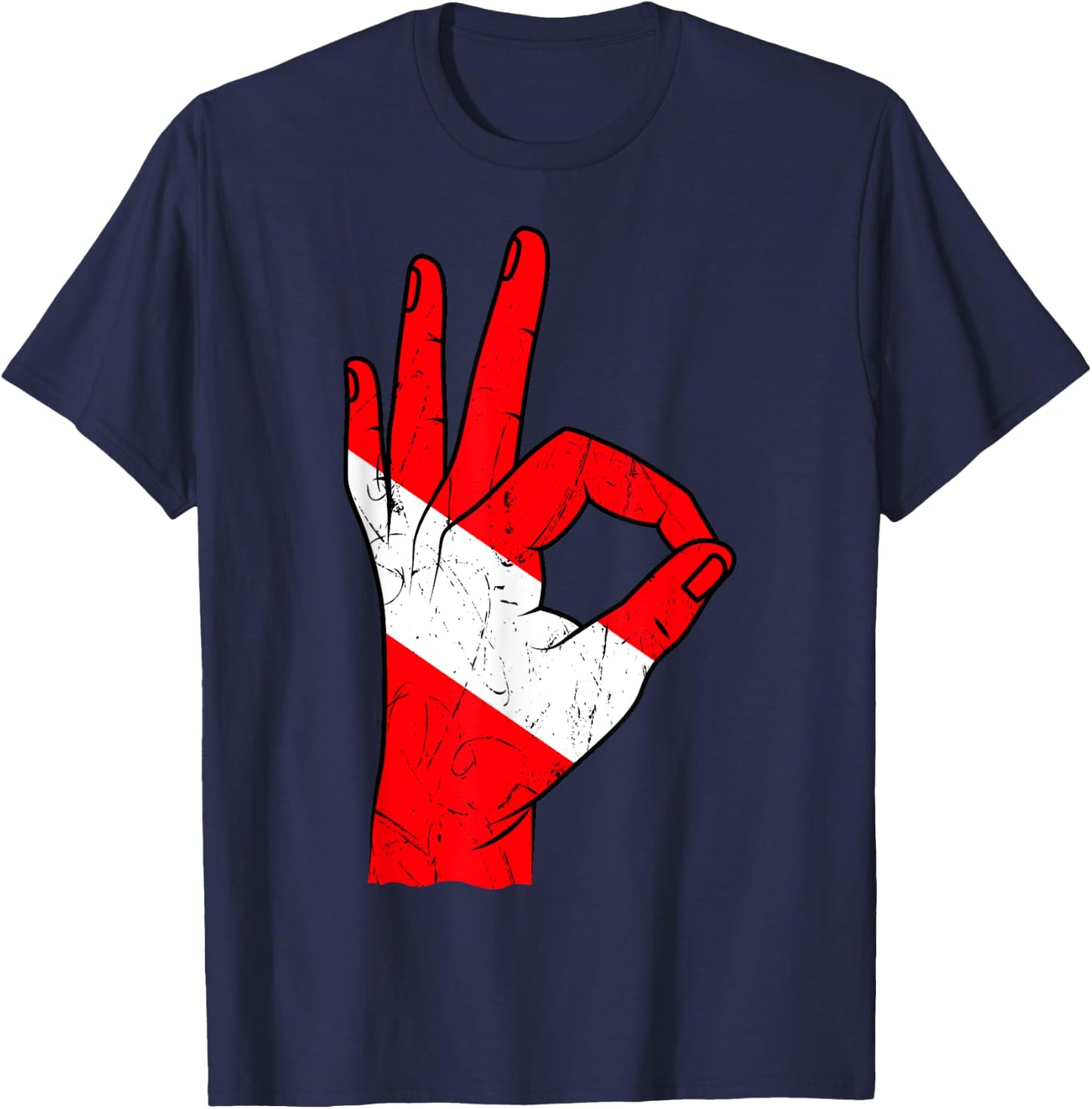Hand Sign OK Scuba Diving Diver Down Flag Underwater Dive T-Shirt - T-Shirt | Navy