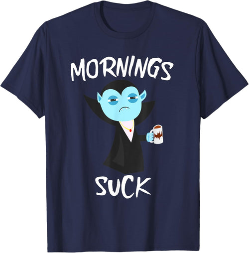 Mornings Suck Grumpy Vampire Count Dracula Drinking Coffee
