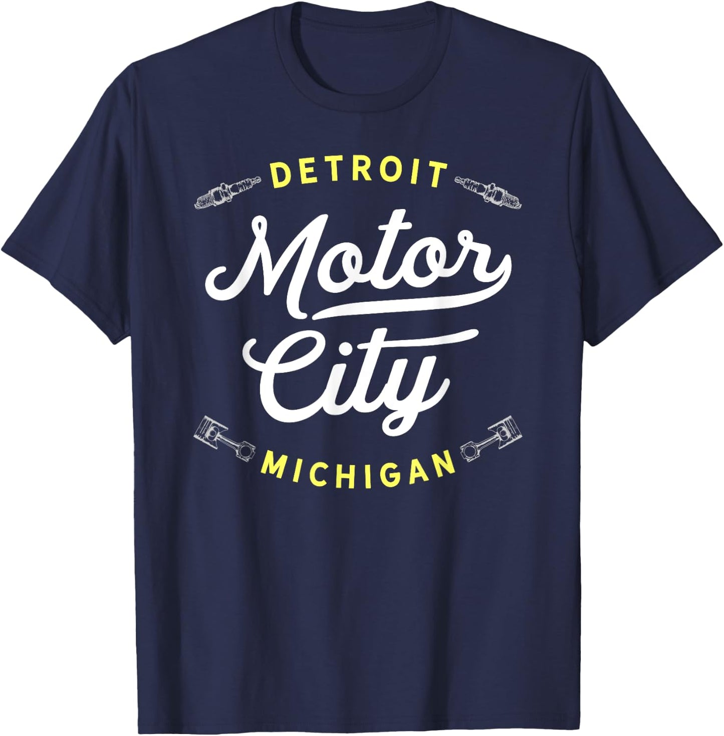 Iconic Motor City Detroit Michigan Throwback USA Novelty T-Shirt - T-Shirt | Navy