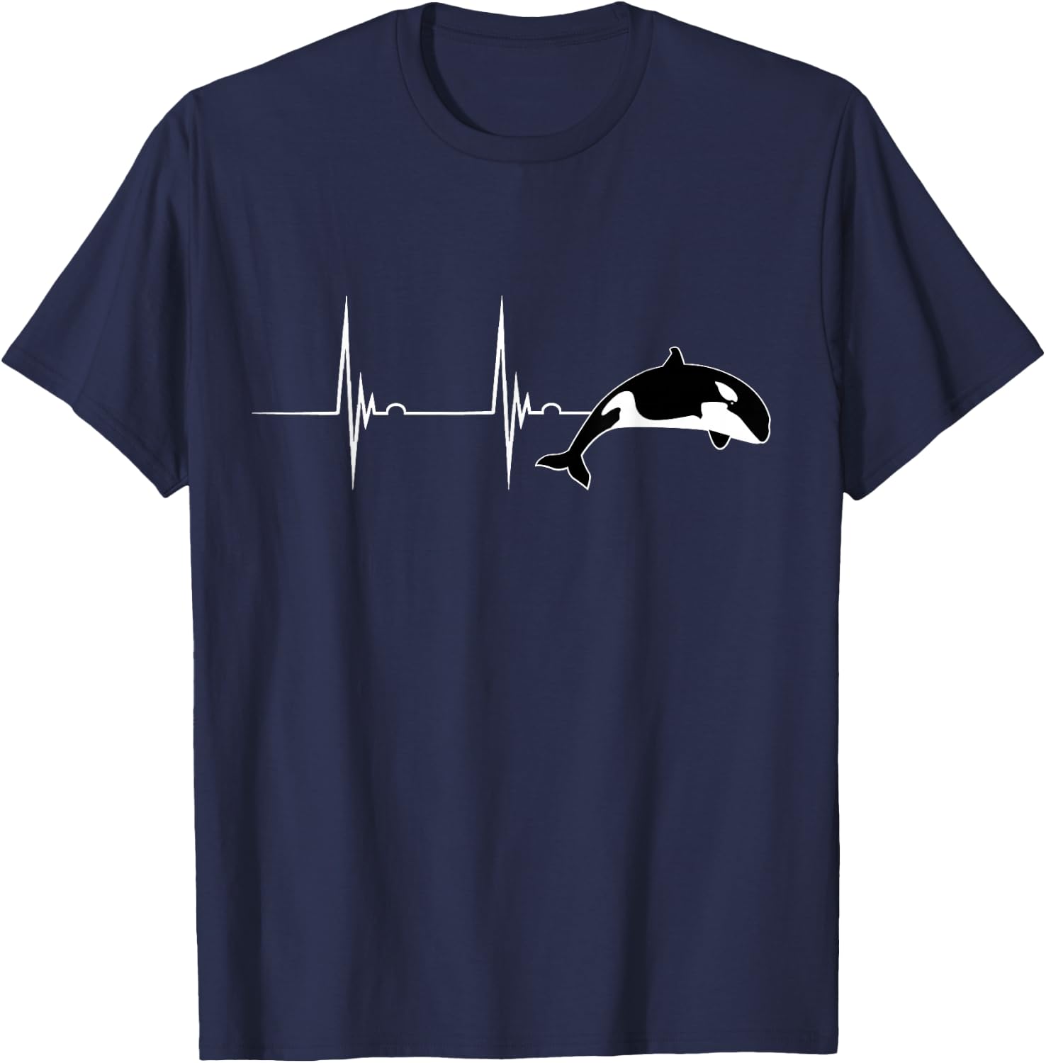 Orca Whale Ocean Animal Heartbeat EKG Pulse T-Shirt - T-Shirt | Navy