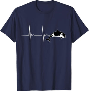 Orca Whale Ocean Animal Heartbeat EKG Pulse T-Shirt - T-Shirt | Navy