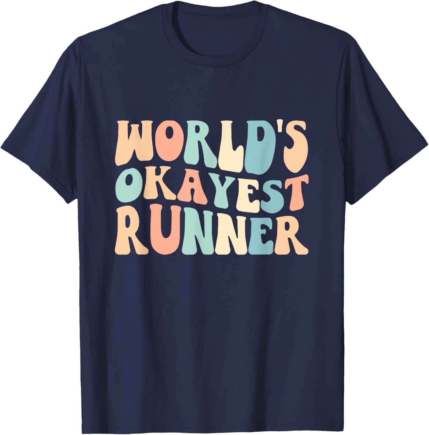 Groovy Retro Vintage Worlds Okayest Runner Running Lover T-Shirt - T-Shirt | Navy