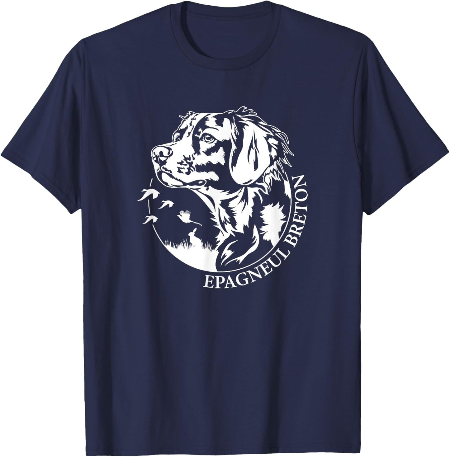 Breton Spaniel Hunting Dog Portrait Hunting Dog , Black, S T-Shirt - T-Shirt | Navy