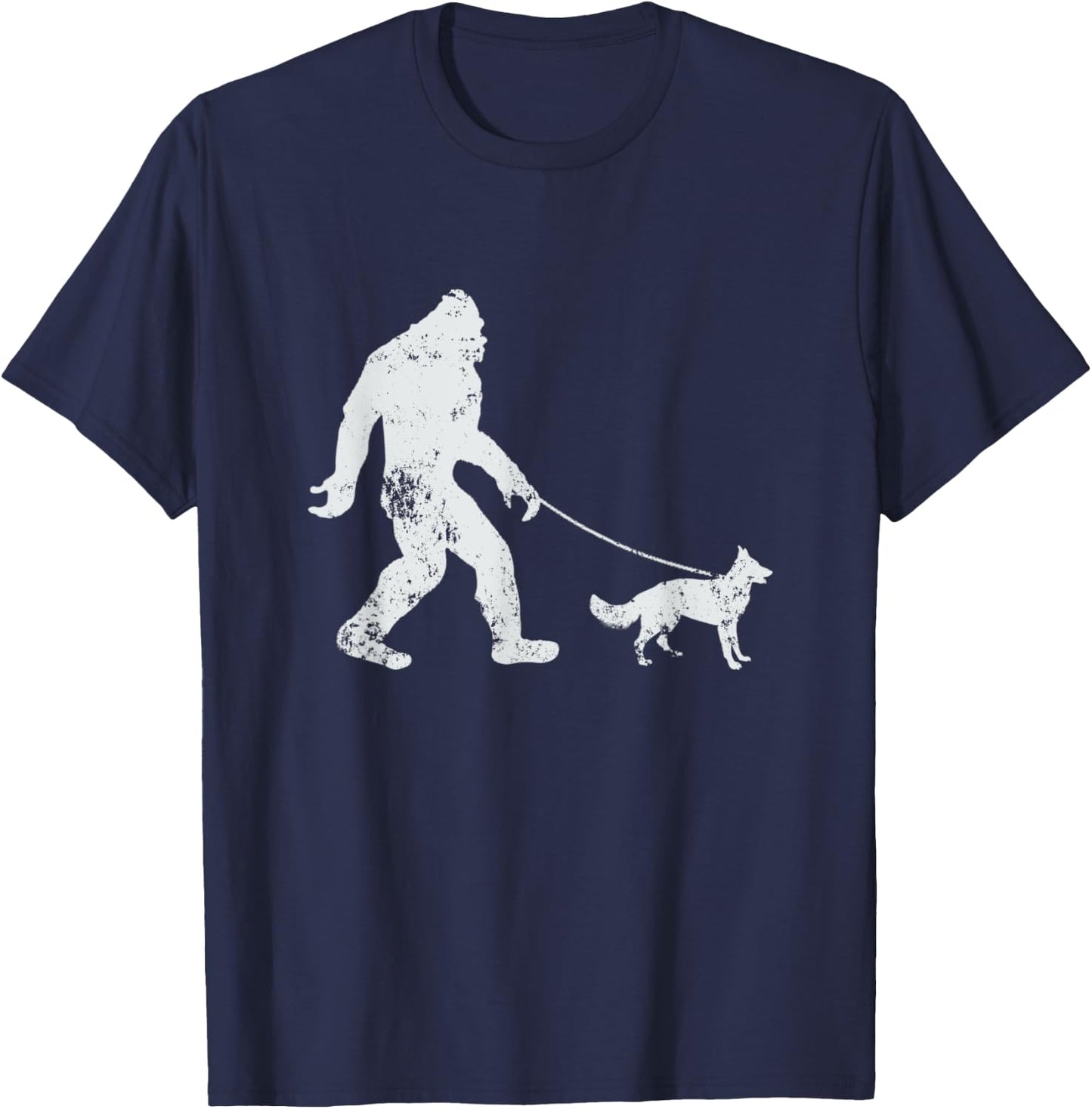 Bigfoot walking German Shepherd Funny Sasquatch T-Shirt - T-Shirt | Navy