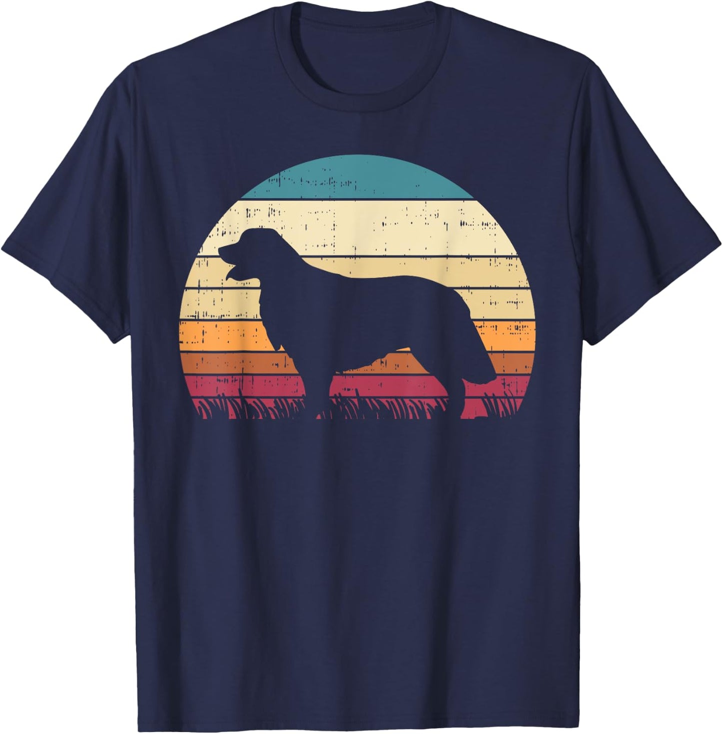 Golden Retriever Silhouette Sunset Retro Pet Dog Lover Gift Men Women Girls Kids T-Shirt - T-Shirt | Navy