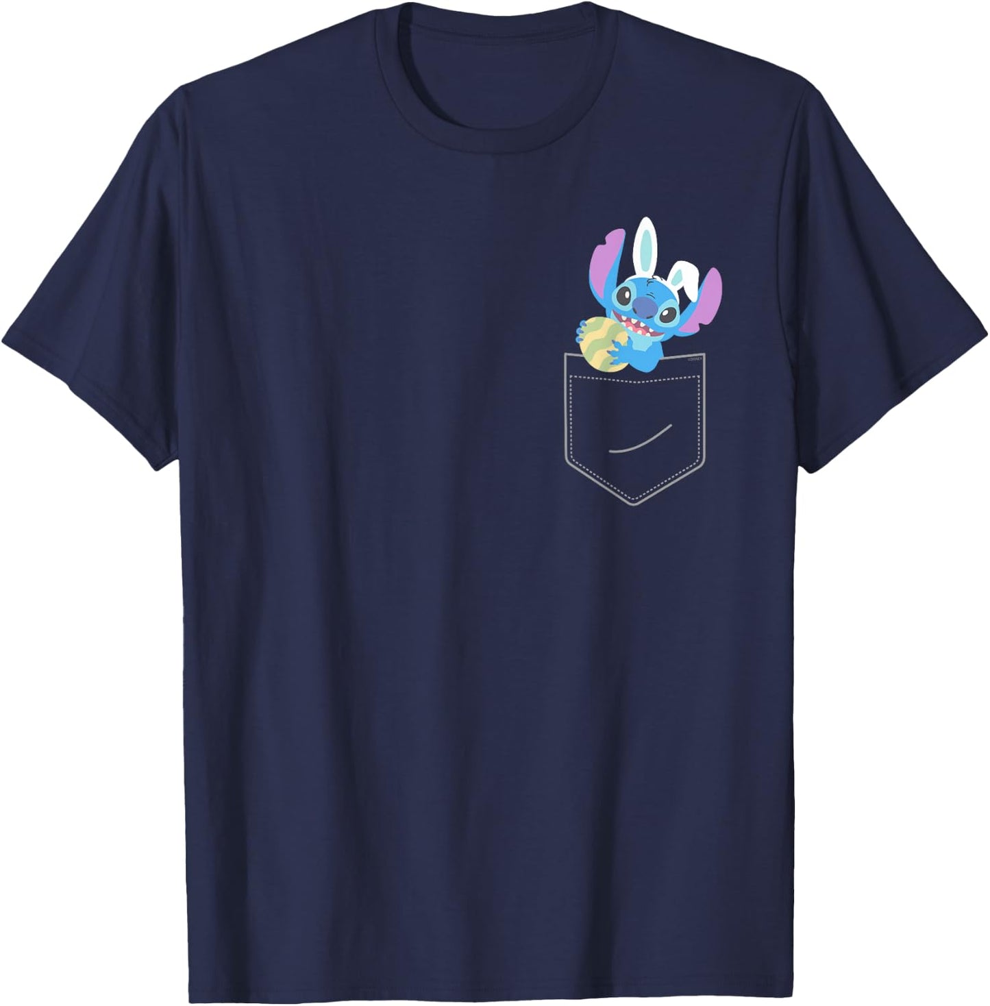 Disney Stitch Easter Egg and Bunny Ears Corner Pocket Art T-Shirt - T-Shirt | Navy