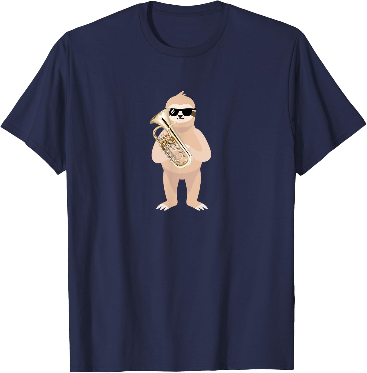 Funny Sloth Wearing Sunglasses Playing Euphonium T-Shirt - T-Shirt | Navy