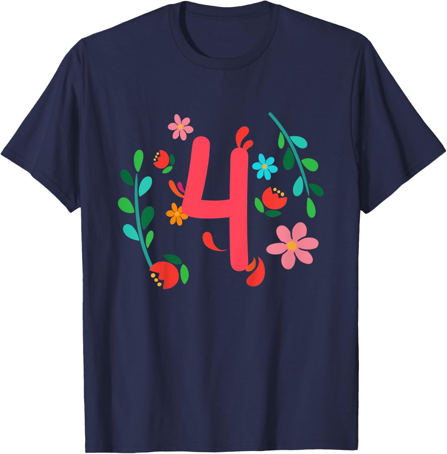 Kinder Blume Geburtstag Shirt 4 Jahre alt Geburtstag Outfit Mädchen T-Shirt - T-Shirt | Navy