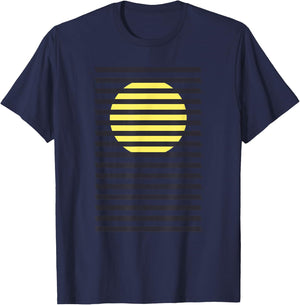 Minimalist Striped Rising Sun Design, Bauhaus Geometric Sun T-Shirt - T-Shirt | Navy