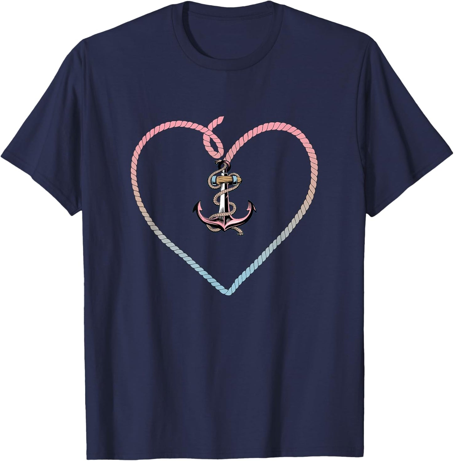 Heart Anchor Vacation Nautical Anchor T-Shirt - T-Shirt | Navy