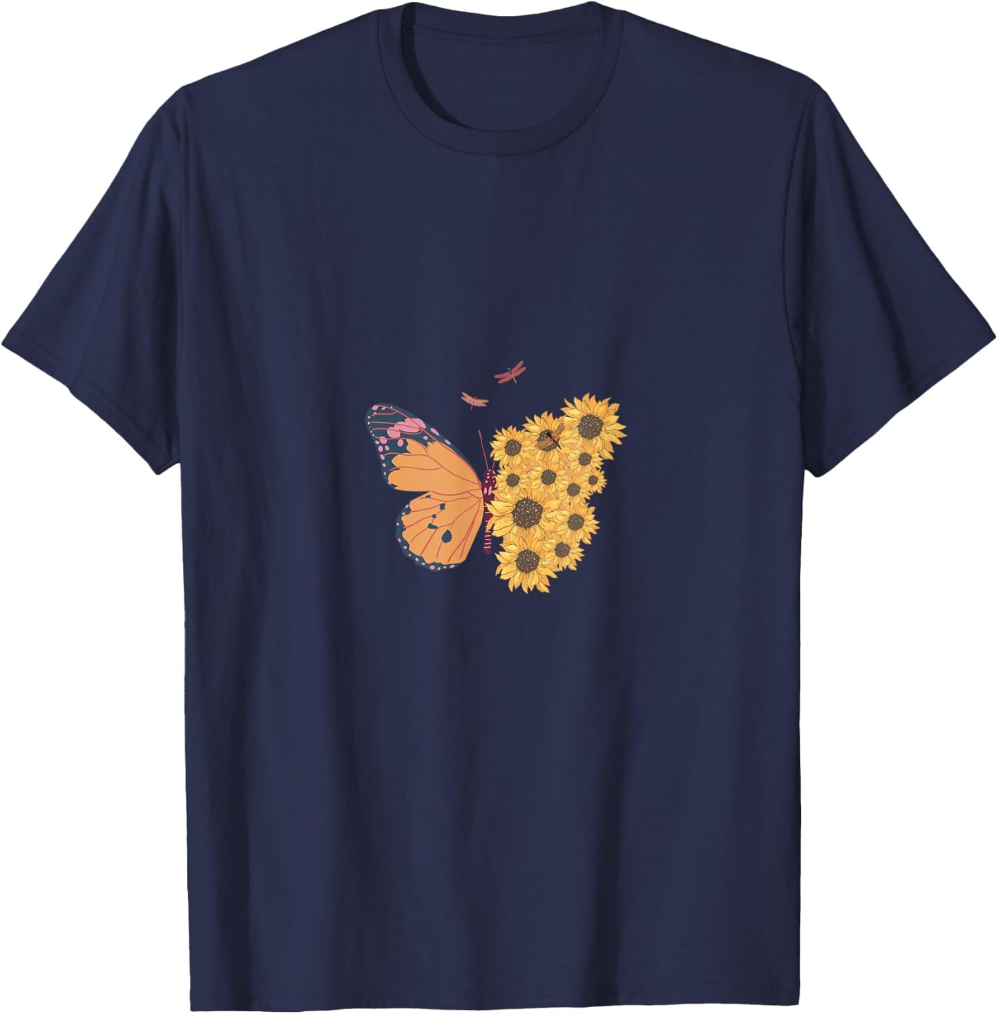 Sun Flower Butter Fly Summer Vibe Women T-Shirt - T-Shirt | Navy