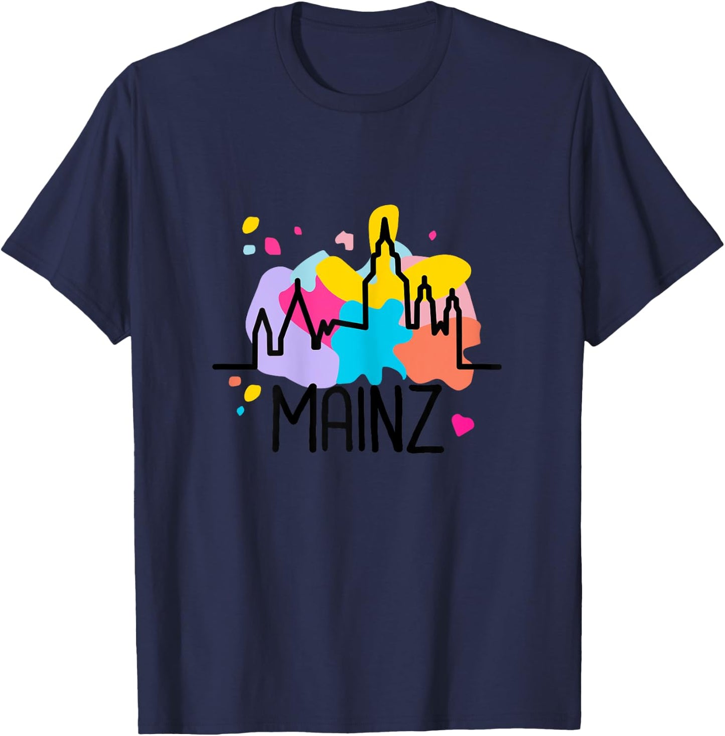 Mainz Mainz Cathedral Silhouette with Paint Splatters Meenzer Girl's , White T-Shirt - T-Shirt | Navy