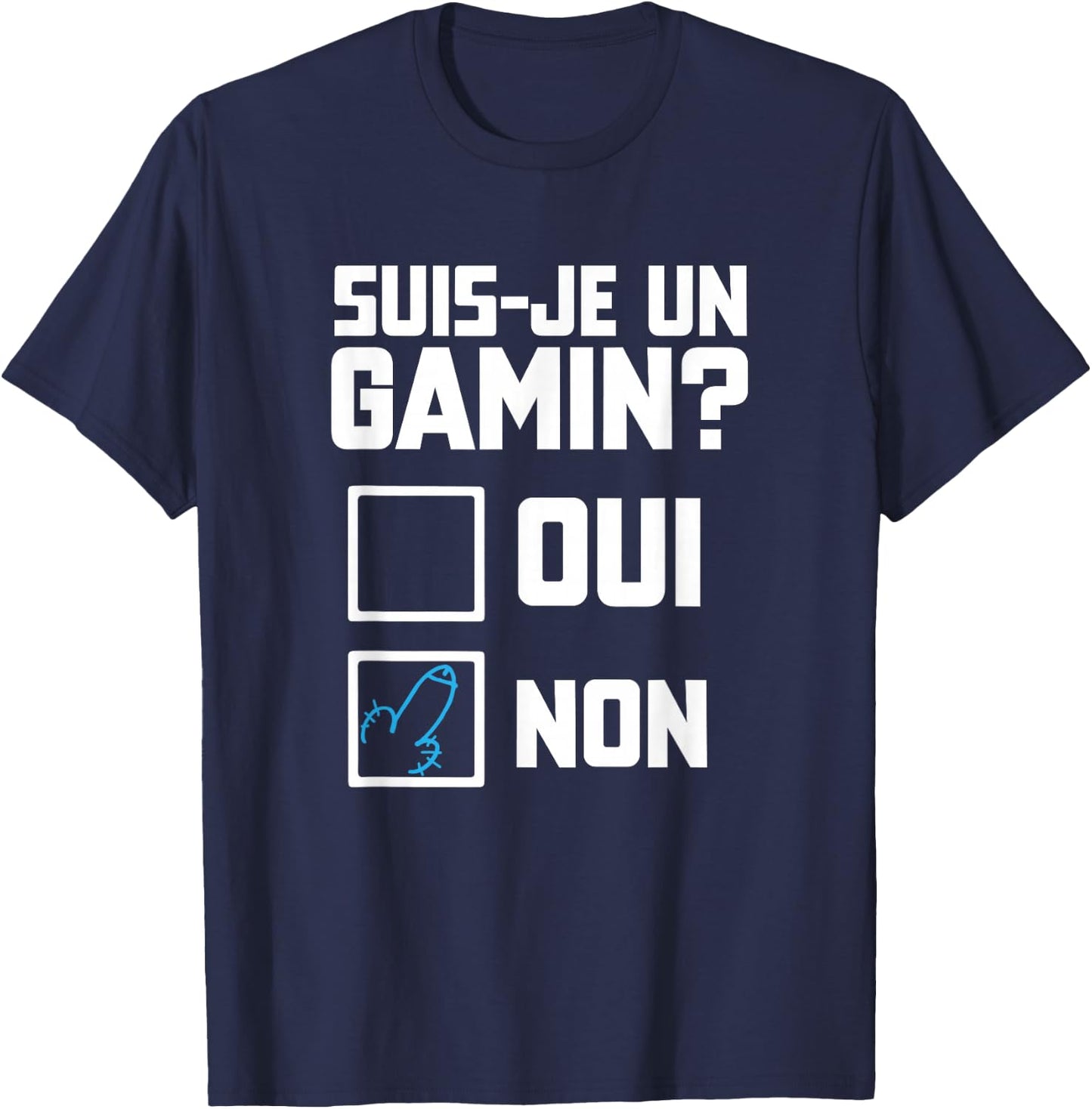 Suis je un gamin humour beautiful funny check box , Black, S T-Shirt - T-Shirt | Navy
