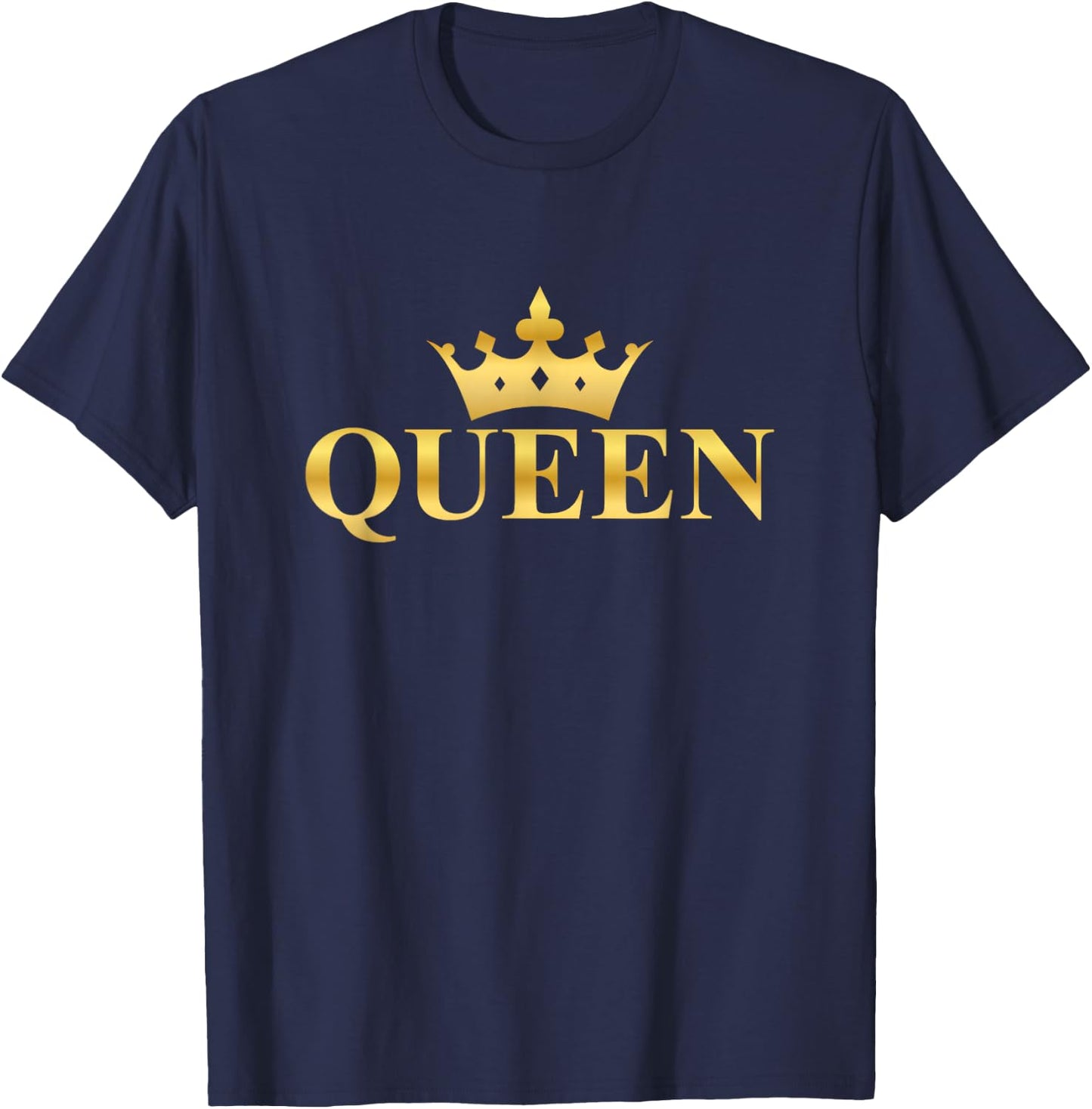 Gold Queen Text Design with Crown T-Shirt - T-Shirt | Navy