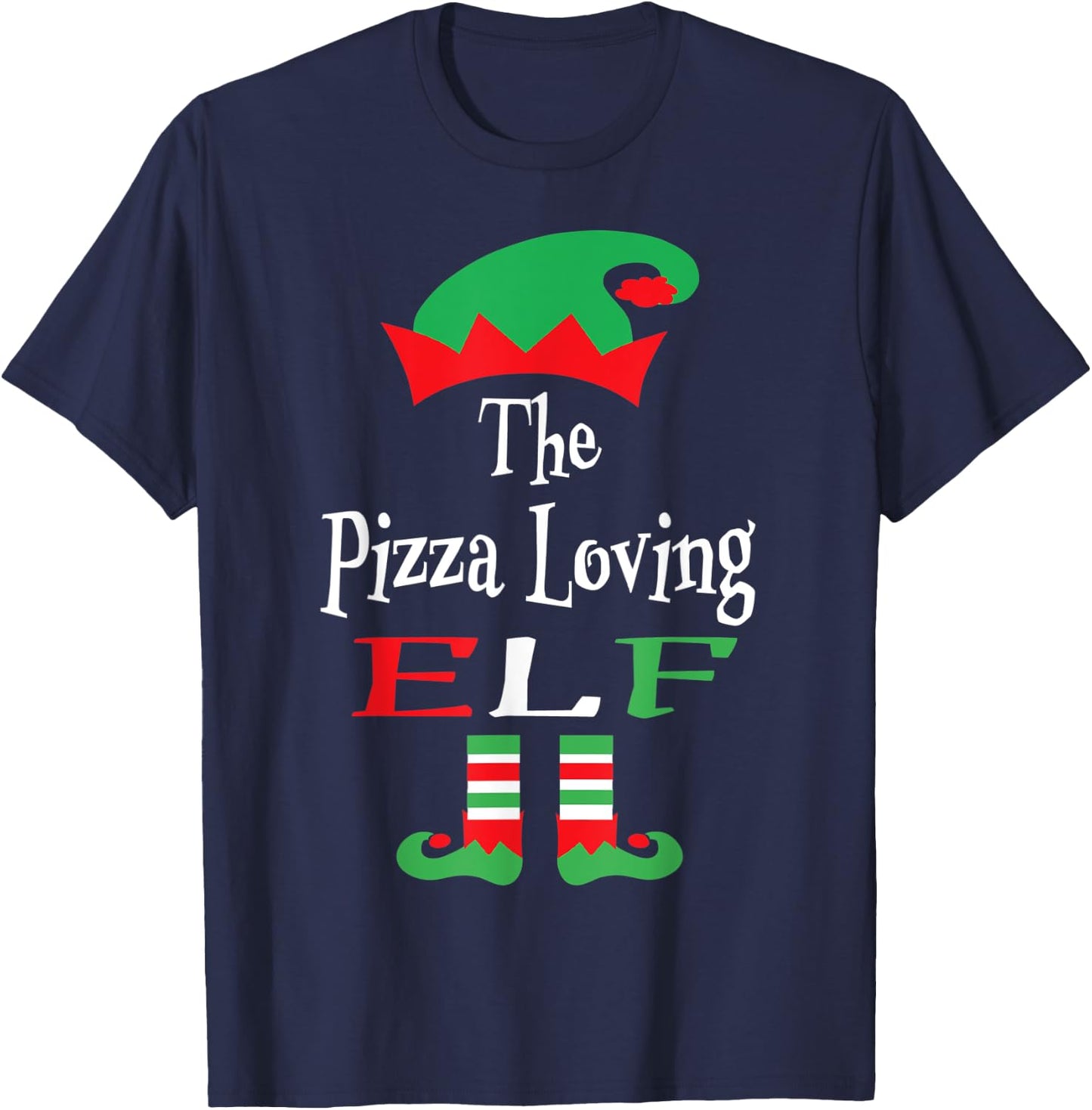 Christmas Funny The Pizza Loving Elf Shirt Youth Teens Gift T-Shirt - T-Shirt | Navy