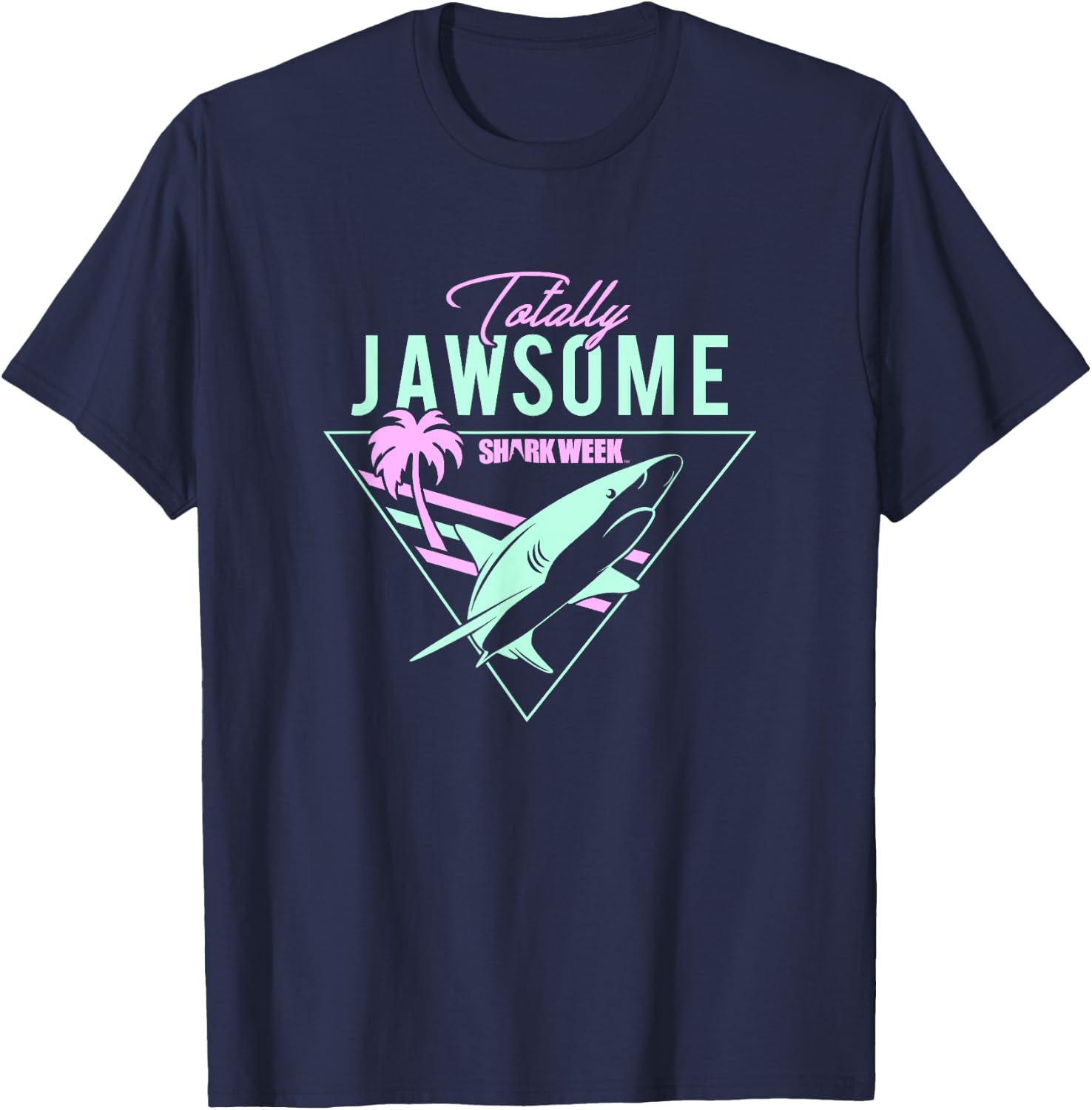 Shark Week Totally Jawsome Neon Retro Eighties Shark Logo T-Shirt - T-Shirt | Navy