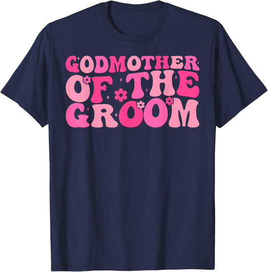 Godmother of the Groom Wedding Party Family Costume Retro T-Shirt - T-Shirt | Navy