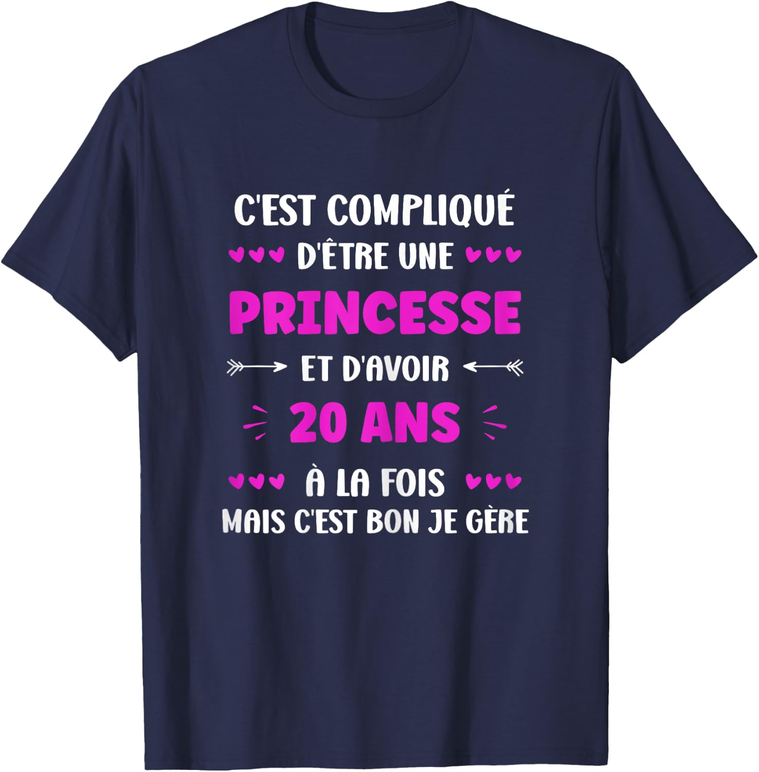 Girl 20 Years Teen Humor Princess Birthday 20 Years , Black T-Shirt - T-Shirt | Navy