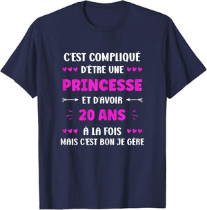 Girl 20 Years Teen Humor Princess Birthday 20 Years , Black T-Shirt - T-Shirt | Navy