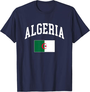 Algeria Algerian Flag Retro Vintage Classic Graphic T-Shirt - T-Shirt | Navy