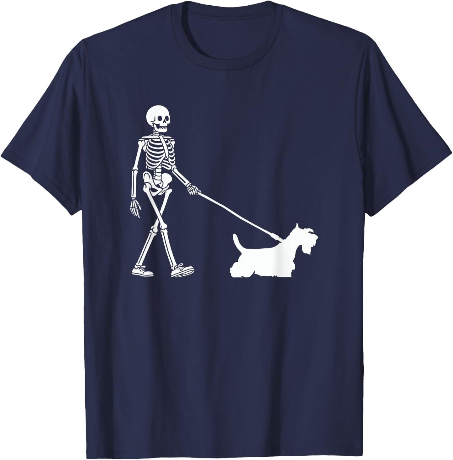 Skeleton Walking a Dog Scottish Terrier Halloween Outfit T-Shirt - T-Shirt | Navy